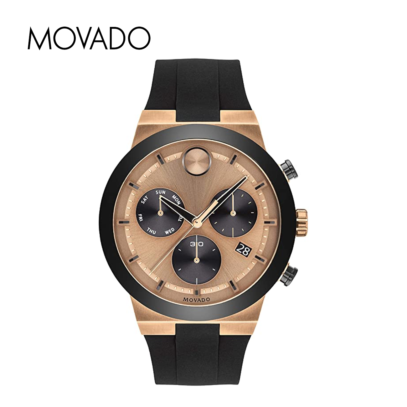 Movado Bold Fusion Men's Quartz Stainless Steel and Silicone Strap Casual Watch, Color: Rose Gold (Model: 3600711)