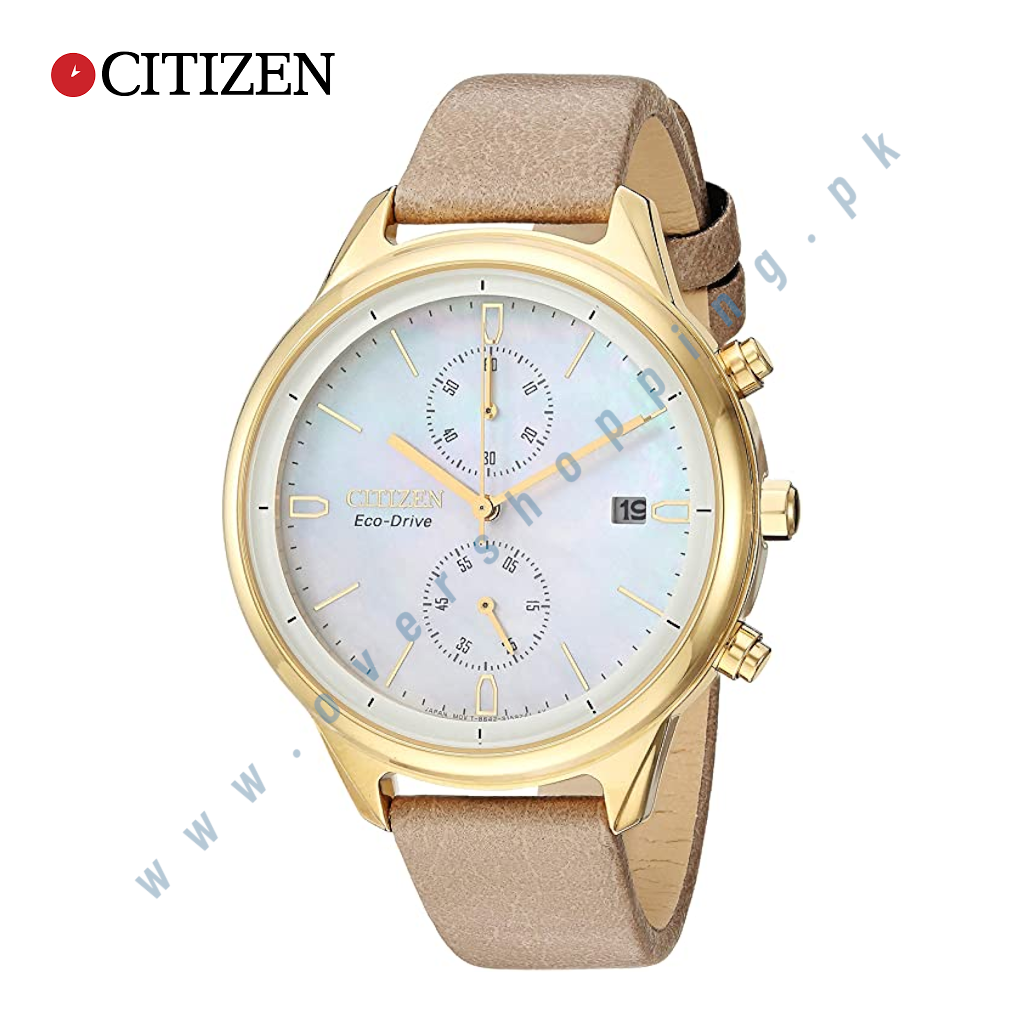 Citizen Eco-Drive Chandler Chronograph Womens Watch: Stainless Steel on Vegan Leather Strap, Casual Design - FB2002-08D