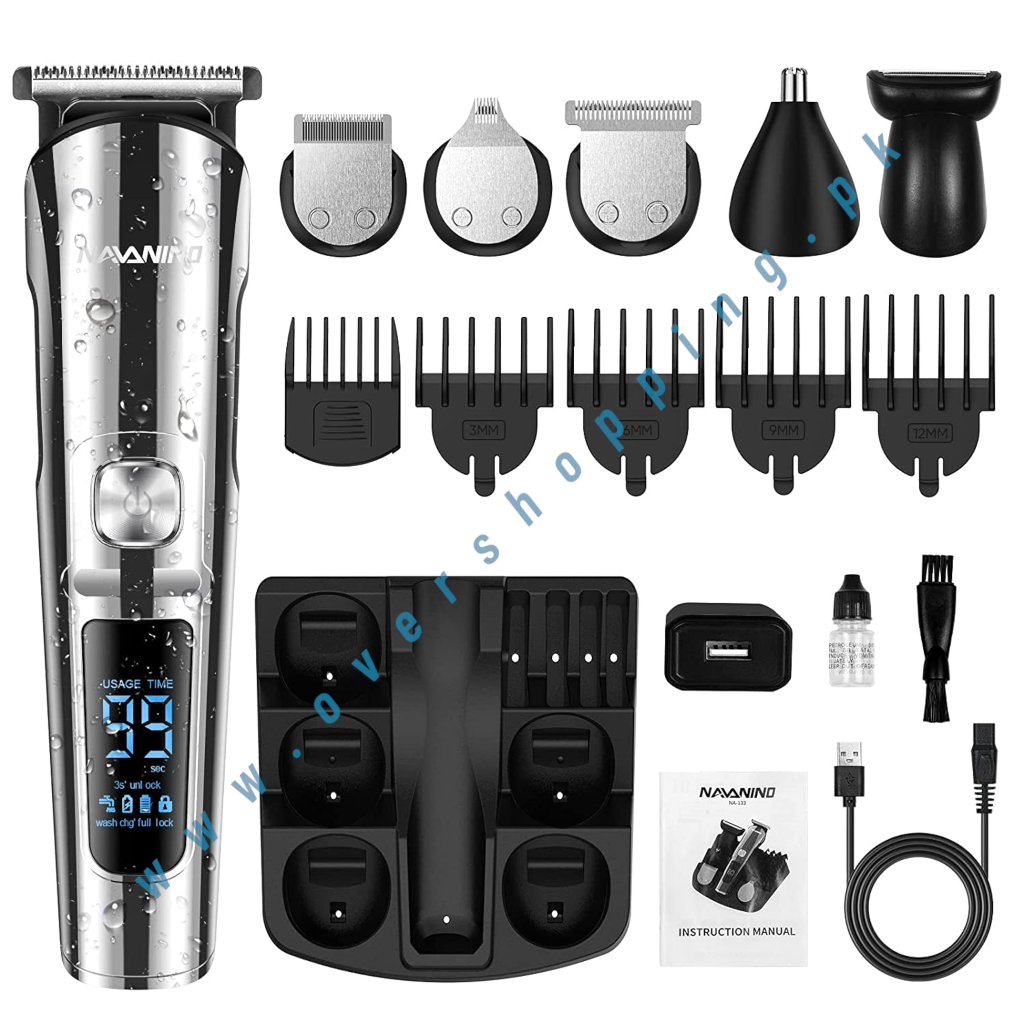NAVANINO Beard Trimmer for Men, Waterproof with USB Charging and LED Display, Men Grooming Kit