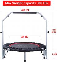 BCAN 40" Foldable Mini Trampoline, Fitness Rebounder with Adjustable Foam Handle, Exercise Trampoline for Adults Indoor/Garden Workout Max Load 330lbs