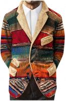 Men's Houndstooth Long Coat Casual Winter Fashion Wool Jacket Classic Slim Outwear