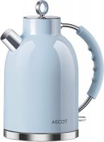 ASCOT Stainless Steel Electric Tea Kettle, 1.7QT, 1500W, BPA-Free, Cordless, Automatic Shutoff, Fast Boiling Water Heater - Blue