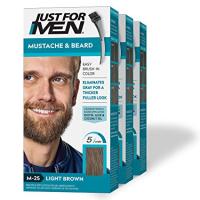 Just For Men Mustache & Beard, Beard Coloring for Gray Hair Light Brown, M 25 Pack of 3