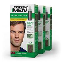 Just For Men Shampoo-In Color, Mens Hair Dye with Vitamin E for Stronger Hair - Medium Brown, H-35, 3 Pack