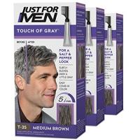 Just For Men Touch Of Gray, Gray Hair Coloring for Men with Comb Applicator, Medium Brown, T 35, Pack of 3