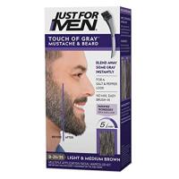 Just For Men Touch of Gray Mustache & Beard, Beard Coloring for Gray Hair with Brush Included for Easy Application, Light & Medium Brown, B-25/35