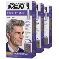 Just For Men Touch of Gray, Gray Hair Coloring Kit for Men Light Brown, T 25 -  Pack of 3
