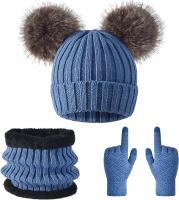 Women's Winter Beanie, Scarf, and Gloves Ensemble - A Perfect Trio for Cold Days, Blue