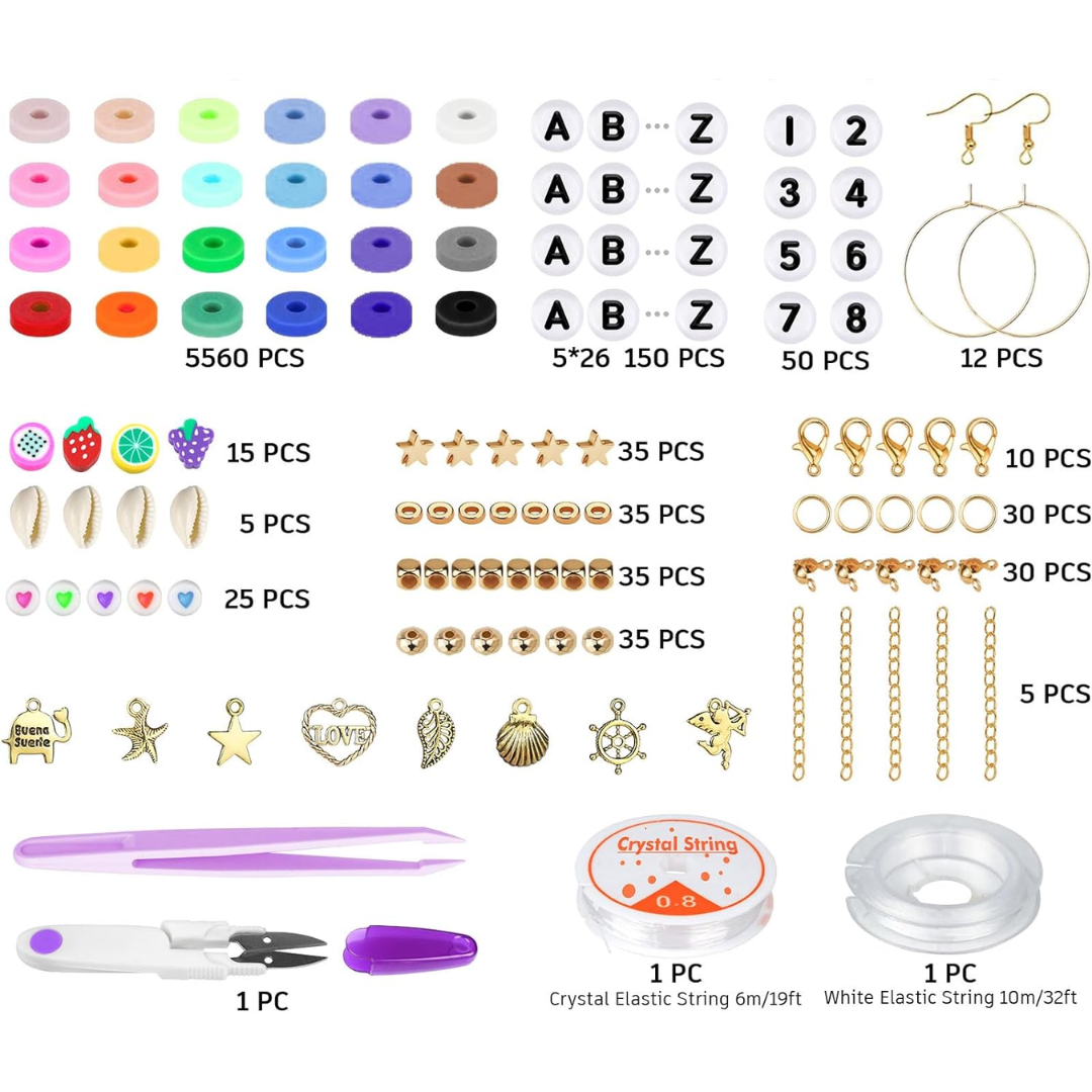 Classic Bracelet Making Kit, 24 Colors Flat Preppy Beads, Polymer Clay Beads, Multi Color