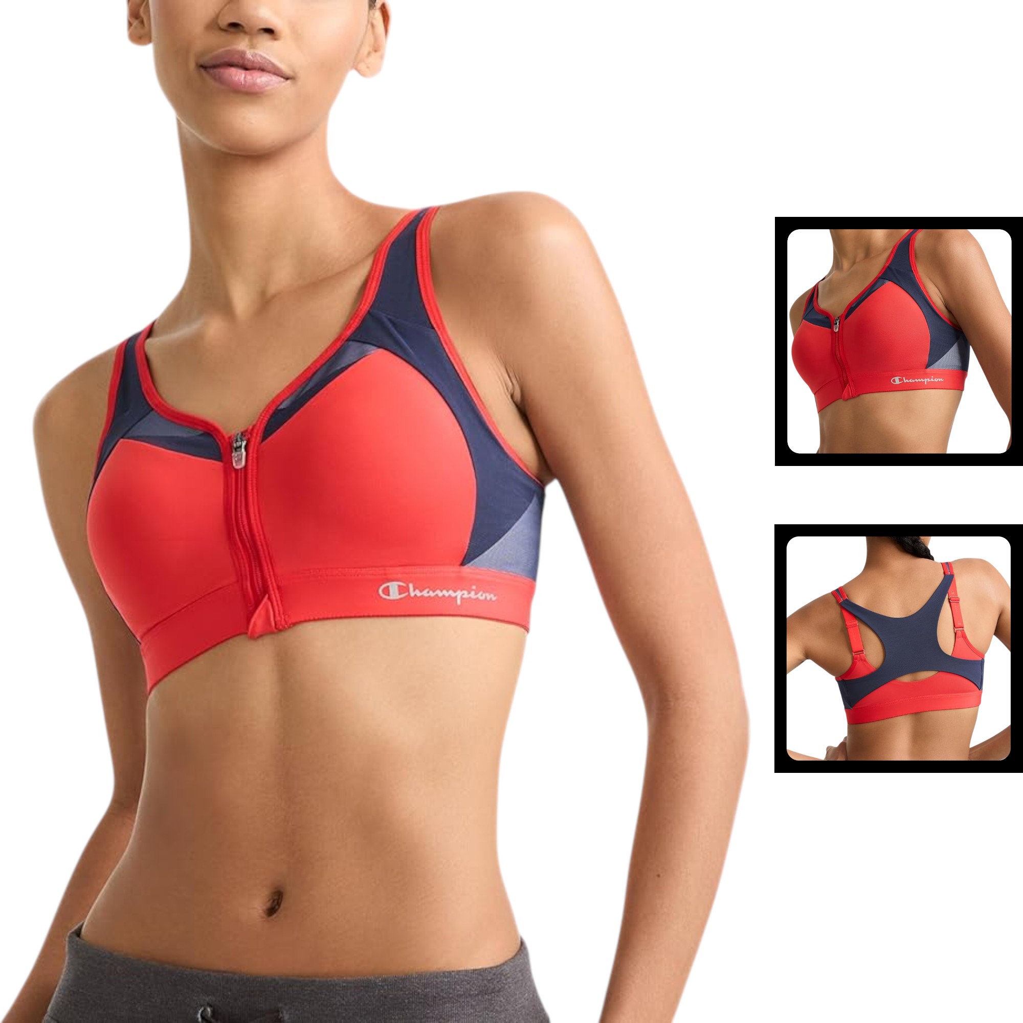 Champion Women's Motion Control Zip High-Impact Sports Bra | Wire-Free, Maximum Support for Active Women | Red Flame Color