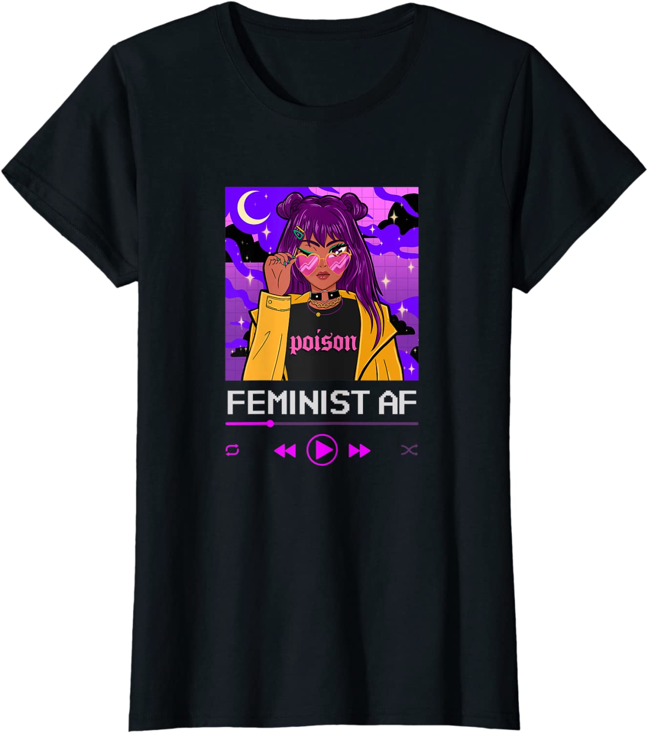Aesthetic Feminist AF Girl Power Anime Egirl Indie Harajuku T-Shirt, Purple, XL