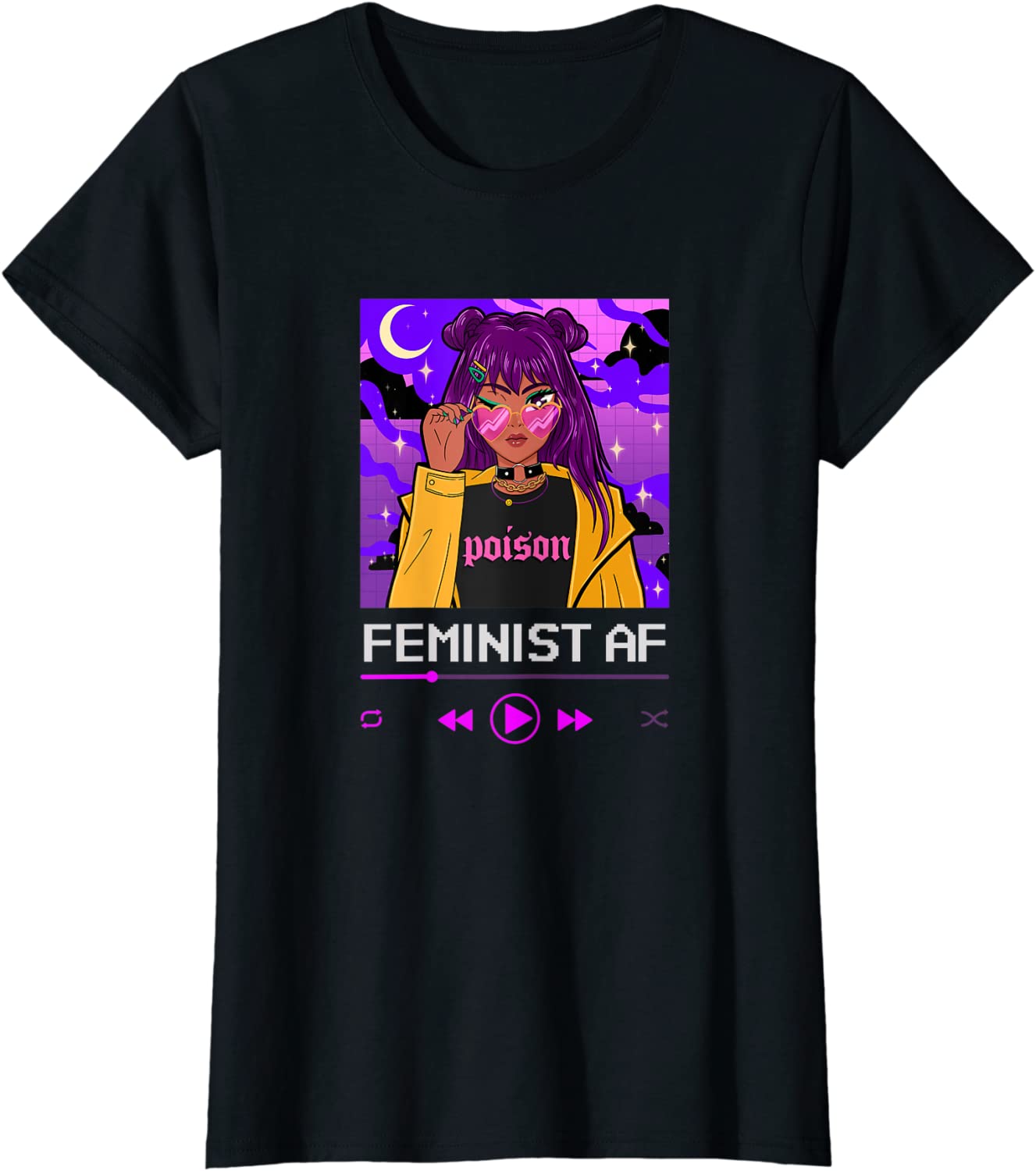 Aesthetic Feminist AF Girl Power Anime Egirl Indie Harajuku T-Shirt, Purple, XL