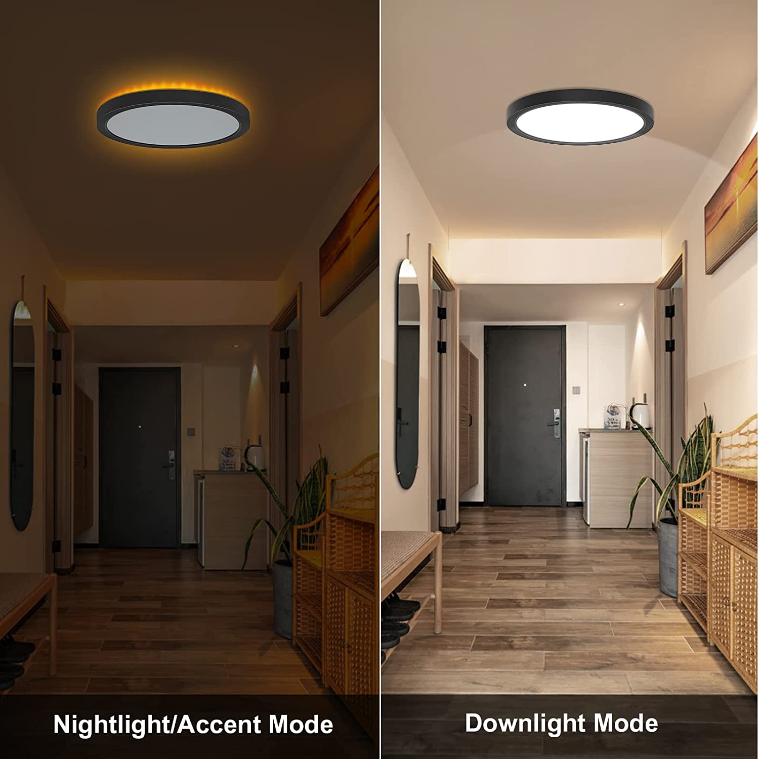 13 Inch LED Flush Mount Ceiling Light with Day & Night Mod, 2400lm with ...