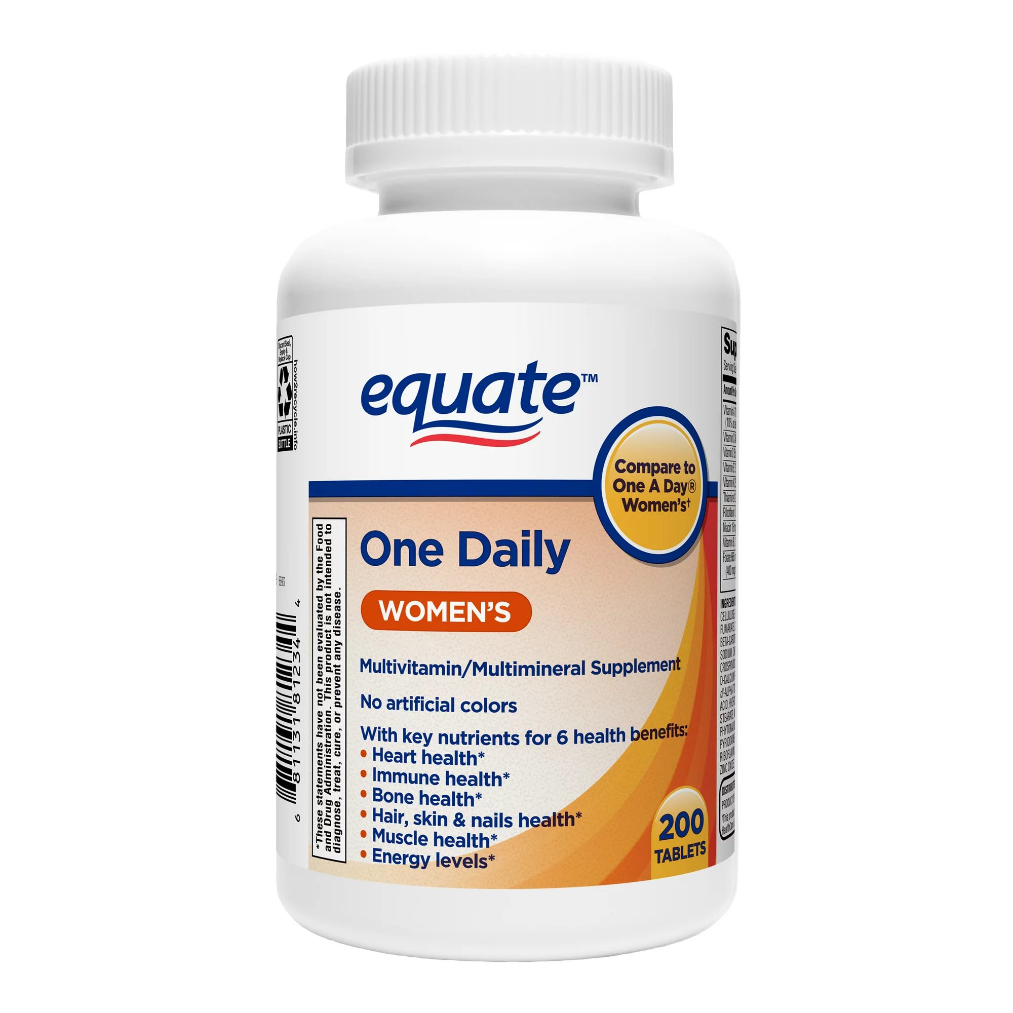Equate - Women's One Daily Multivitamin, Support Heart, Immune, and Bone Health - 200 Tablets