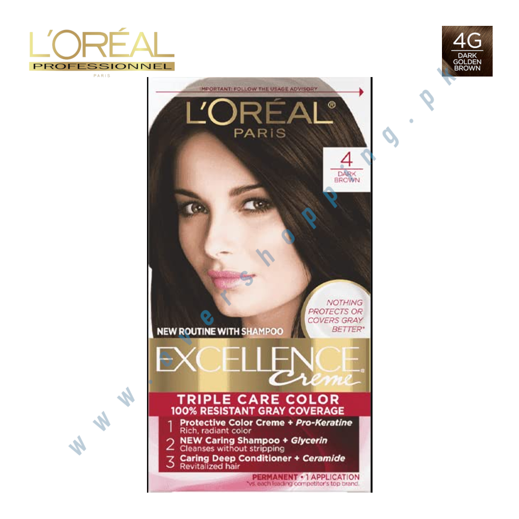 L'Oreal Paris Excellence Creme Permanent Triple Care Hair Color, 4G Dark Golden Brown Hair Color