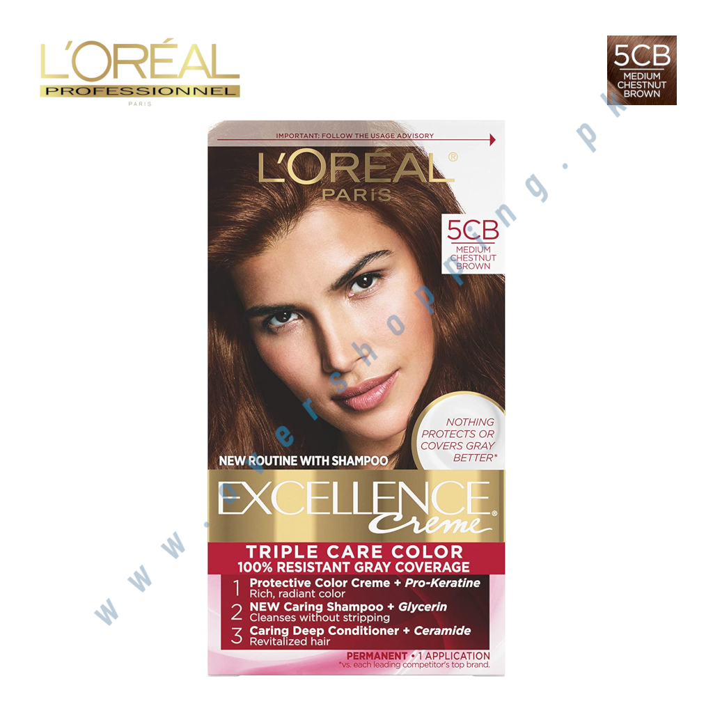 L'Oreal Paris Excellence Creme Permanent Triple Care Hair Color, 5CB Medium Chestnut Brown Hair Color