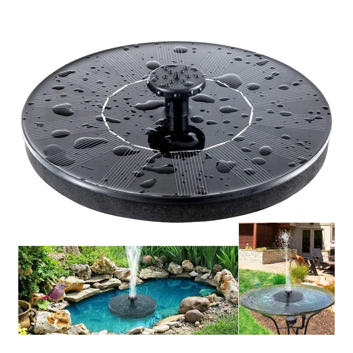 Solar Bird Bath and Home Decor Fountain Pump, with 4 Nozzle, Free Standing Floating Solar Powered Water Fountain Pump for Garden, Pond, Pool, Outdoor