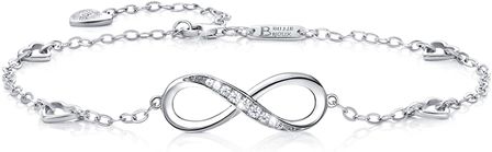 Billie Bijoux Womens 925 Sterling Silver Infinity Anklet Bracelet Endless Love Symbol Charm Adjustable Large Bracelet, Gift for Women Mother's Day