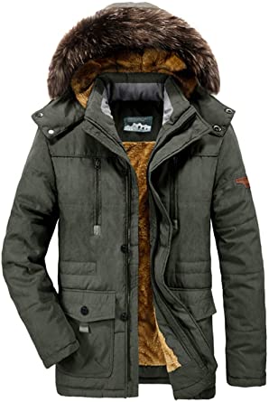 Men's Parka Winter Coats Jackets with Faux Fur Lined Thicken Warm Coat Hooded, Army Green