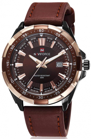 NAVIFORCE Original Men's Casual Watch Genuine Leather Band Calendar Waterproof Sport Quartz Wristwatch