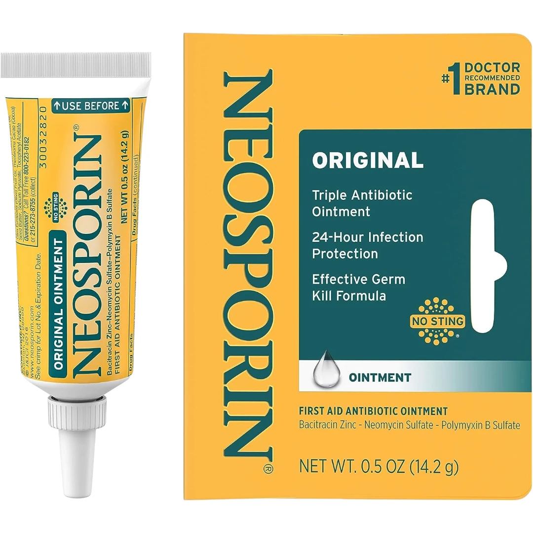 Neosporin Original First Aid Antibiotic Ointment with Bacitracin for Wound and Scar, Minor Cuts, Scrapes and Burns Treatment - 5 Oz (14.2g)