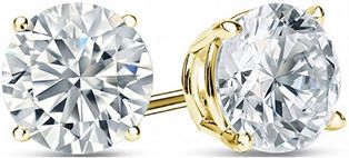 Clara Pucci 3.0 ct Brilliant Round Cut Solitaire Highest Quality Moissanite Anniversary gift Stud Earrings Real Solid 14k Yellow Gold Push Back