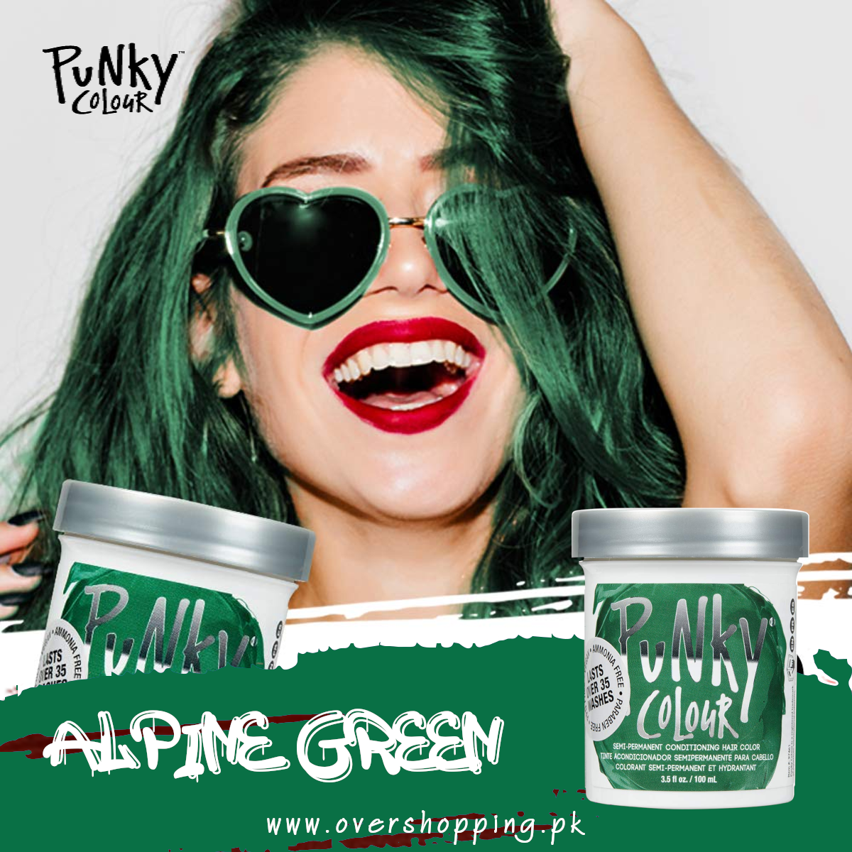 Punky Alpine Green Semi Permanent Conditioning Hair Color lasts up to 35 washes, - 3.5 Fl.Oz (100ml)