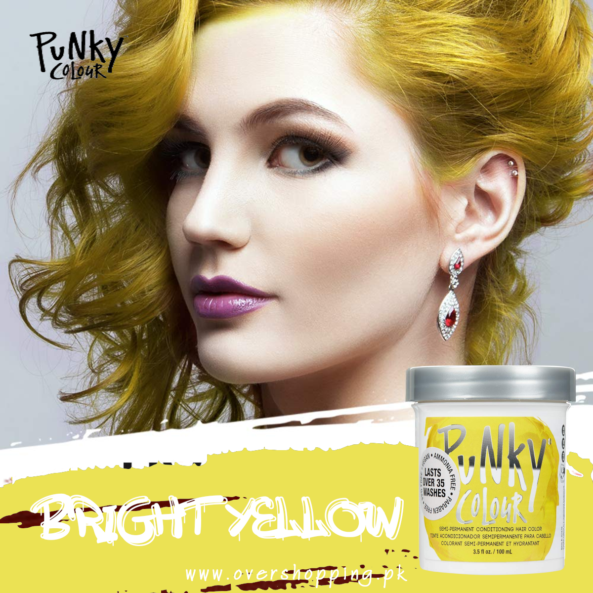 Punky Bright Yellow Semi Permanent Conditioning Hair Color lasts up to 35 washes, - 3.5 Fl.Oz (100ml)