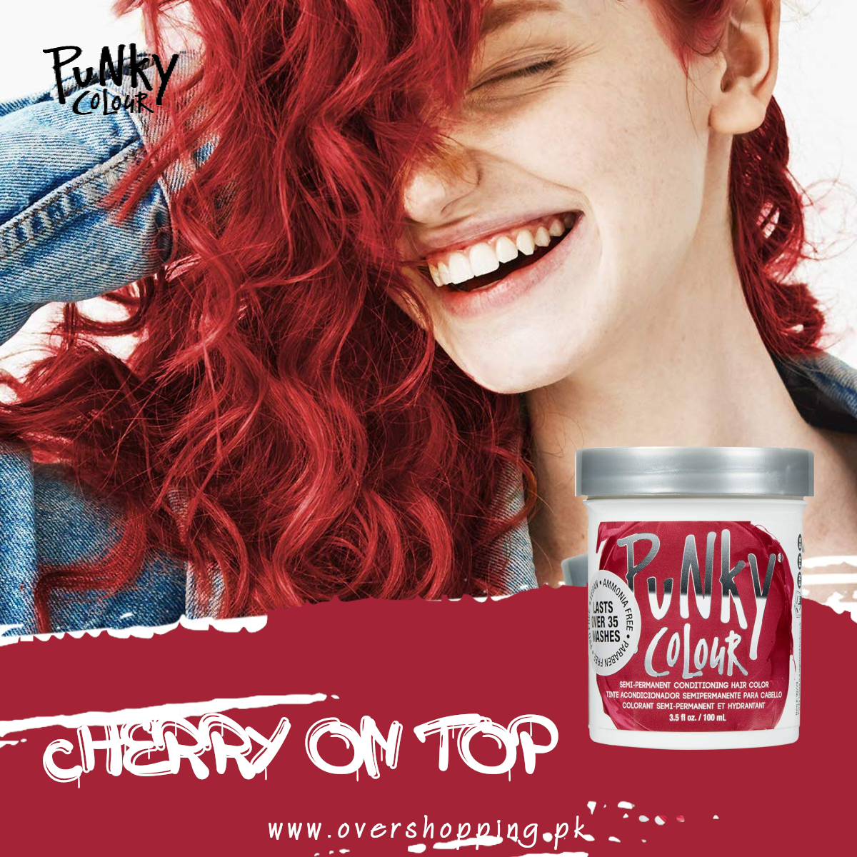 Punky Cherry on Top Semi Permanent Conditioning Hair Color lasts up to 35 washes, - 3.5 Fl.Oz (100ml)