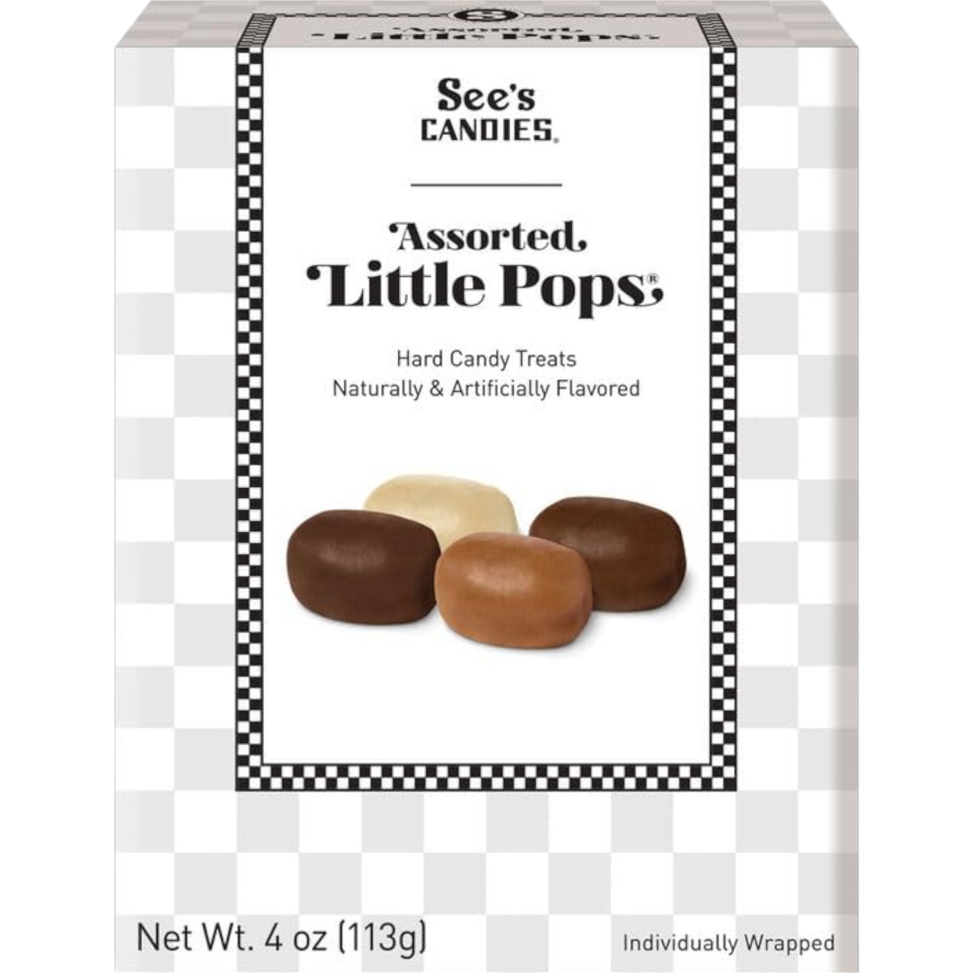 See’s Candies Little Pops Assorted 4 oz (Butterscotch, Coffee, Vanilla & Chocolate) – Indivi