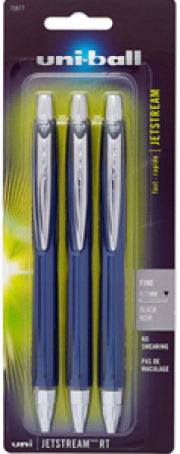 Uni-Ball Jetstream Retractable Ball Point Pens,0.7mm, Black Ink, 3-Count