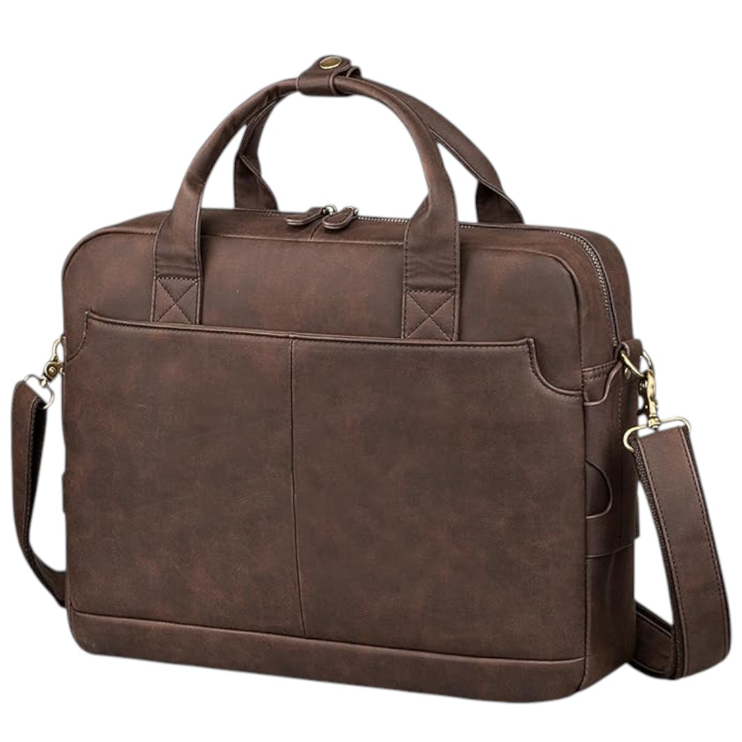 Leather Briefcase for Men - 15.6 Inch Laptop Messenger Bag, Retro Waterproof Business Bag, Perfect Birthday Gift for Husband (Brown)