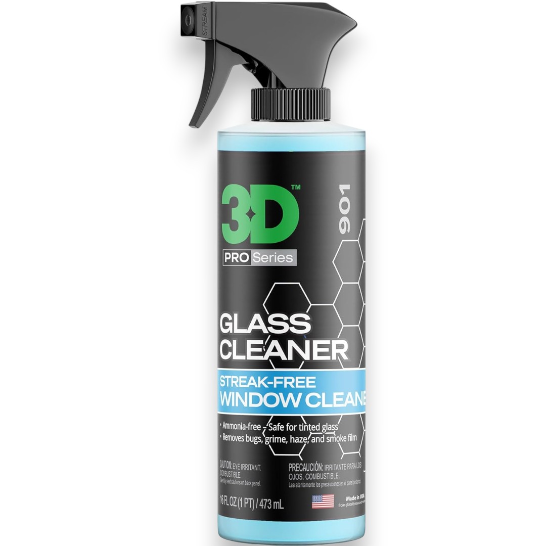 3D Glass Cleaner - Ready to Use, Tint Safe, Streak Free Formula for Car & Home Windows - 16oz Bottle