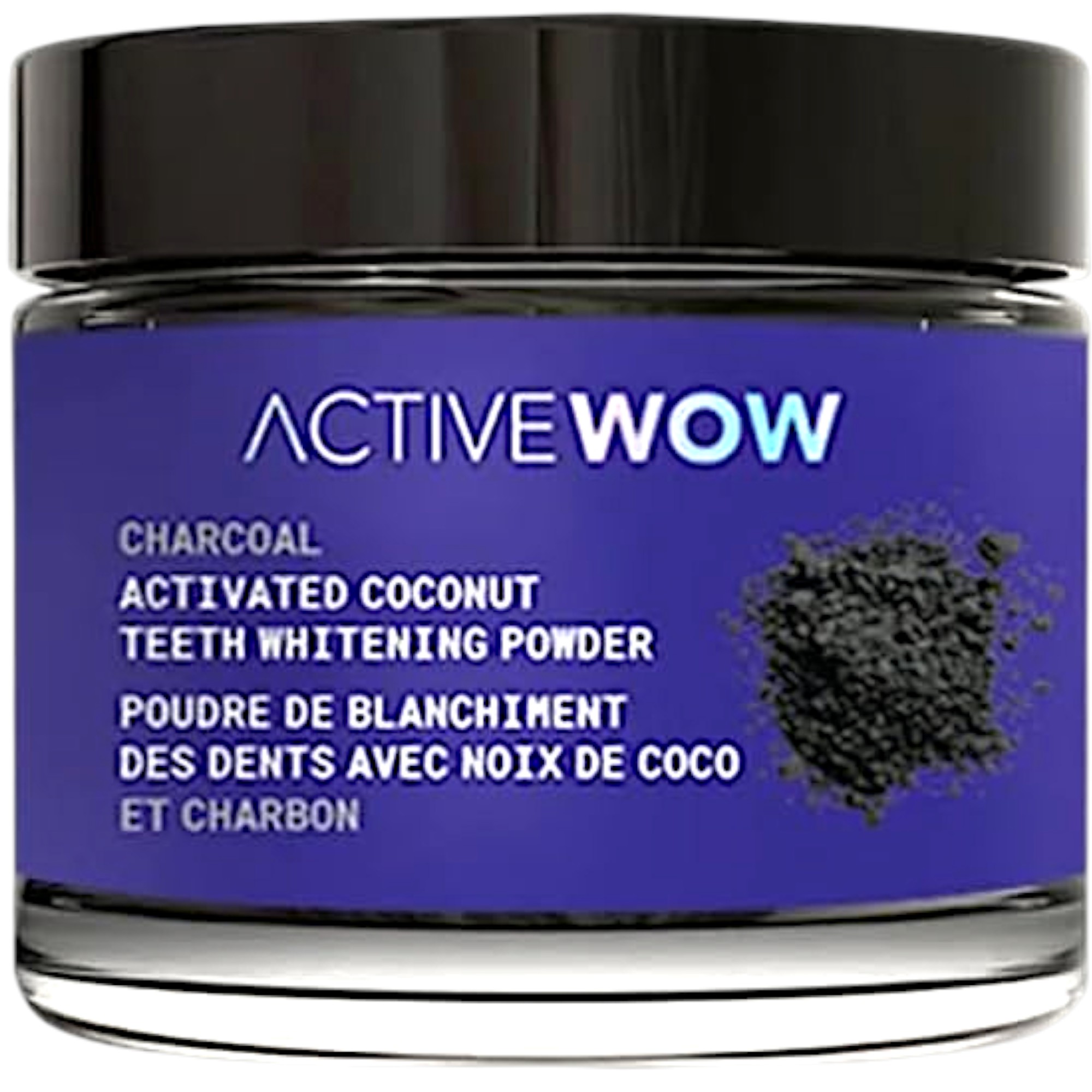 Active Wow Natural Teeth Whitening Charcoal Powder – Activated Coconut Charcoal with Mint Flavor, Paraben-Free, 100 Uses