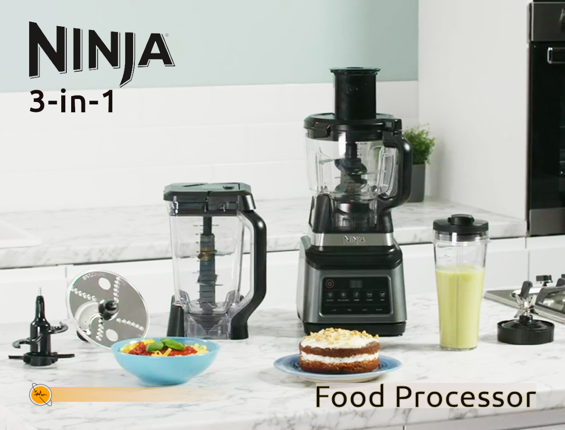 Ninja 3-in-1 Food Processor and Blender with Auto-iQ [BN800UK] 1200W - Black/Silver