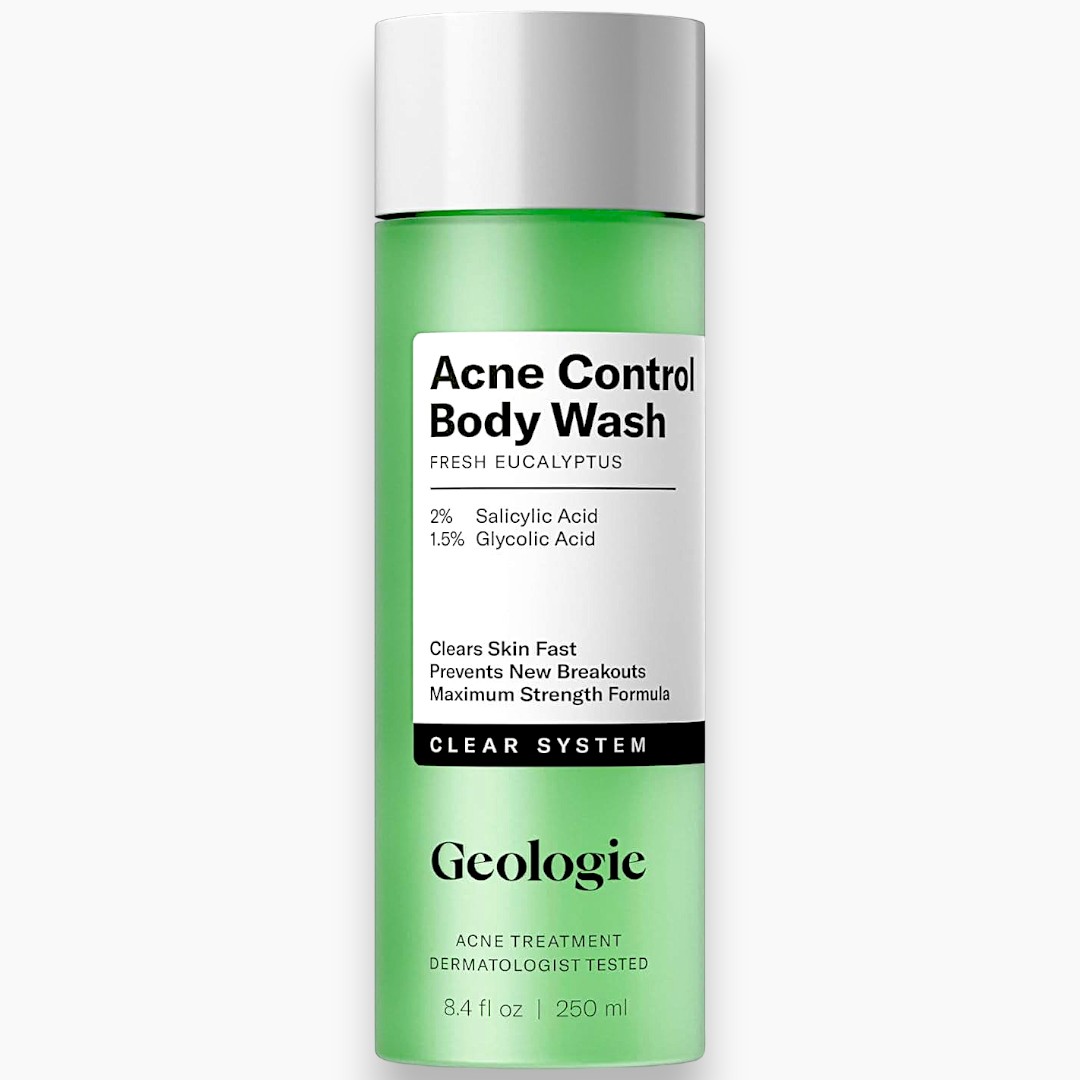 Geologie Acne Control Body Wash - 2% Salicylic Acid + 1.5% Glycolic Acid - Fresh Eucalyptus - Clears & Prevents Body Breakouts - For Men & Women - Imported USA/UK - 8.4 oz