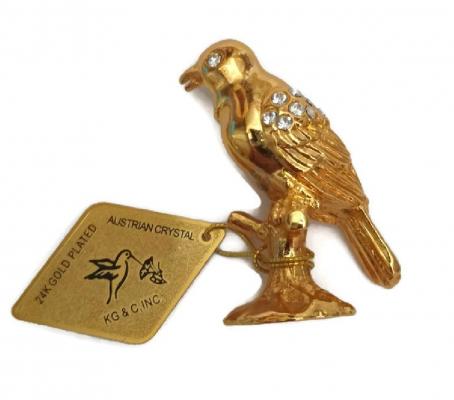 Swarovski Crystal Element Studded Mockingbird on Branch Figurine 24k Gold Plated Ornament