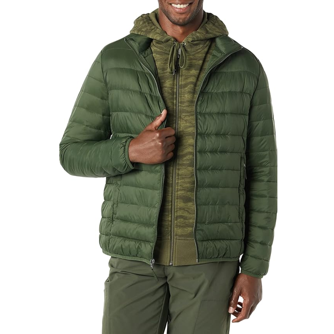 Amazon Essentials Men's Packable Lightweight Water-Resistant Puffer Jacket - Dark Green