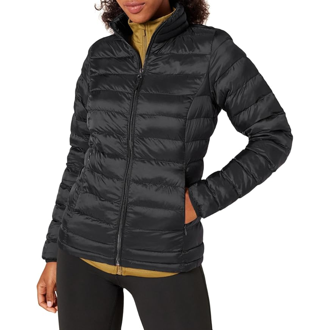 Amazon Essentials Women's Packable Lightweight Water-Resistant Puffer Jacket - Black