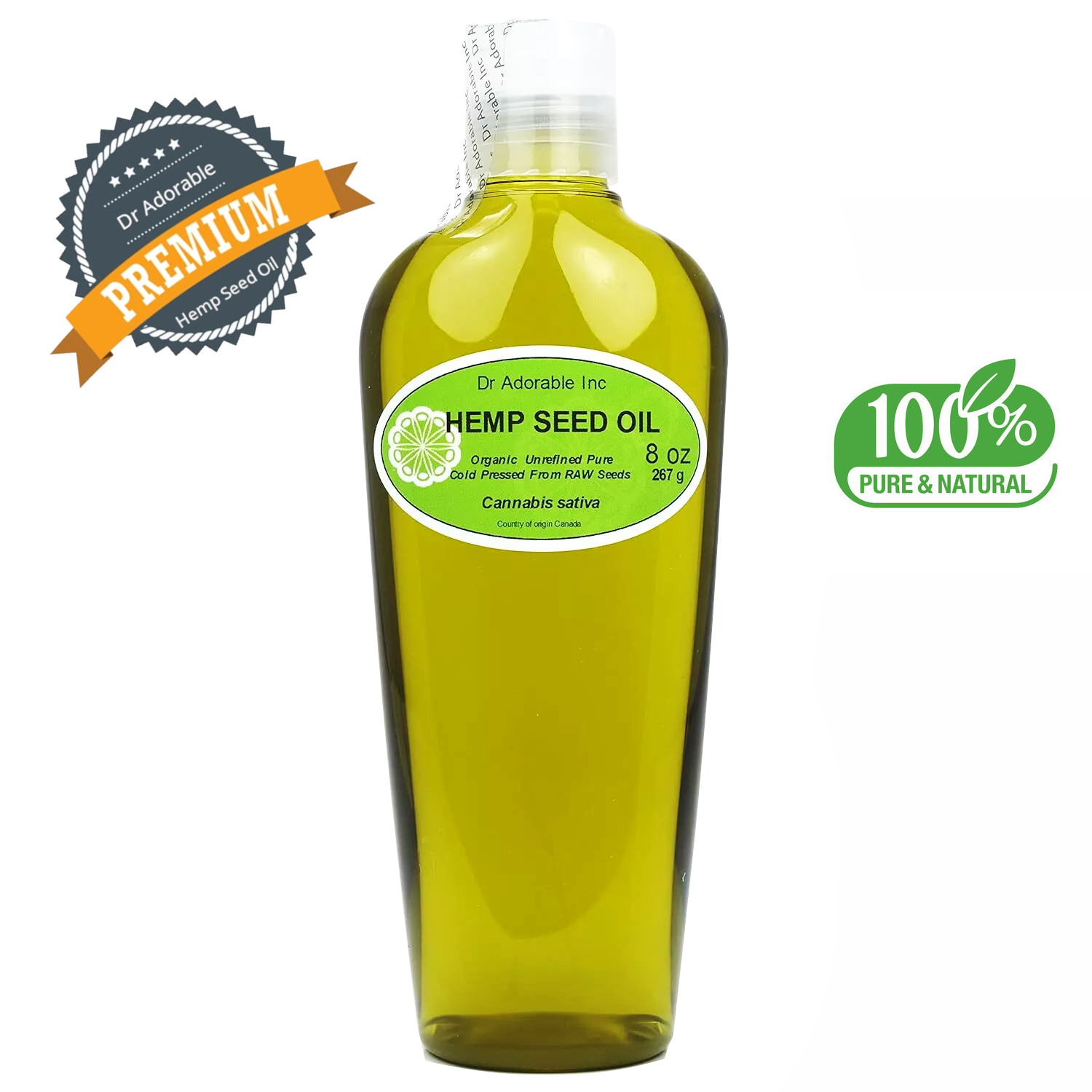 100% Pure and Natural Premium Grade Organic Unrefined Hemp Seed Oil by Dr.Adorable 8 oz