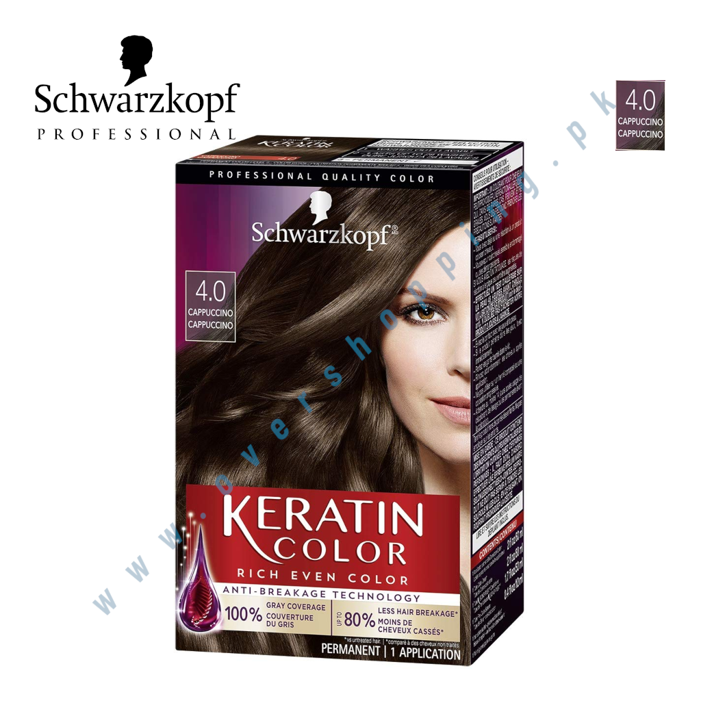 Schwarzkopf Keratin Color Permanent Hair Color Cream, 4.0 Cappuccino