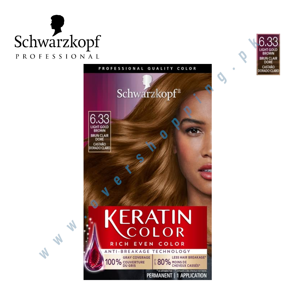 Schwarzkopf Keratin Color Permanent Hair Color Cream, 6.33 Light Gold Brown