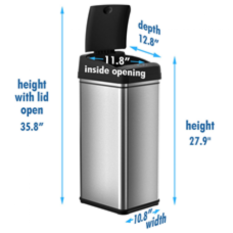 iTouchless Automatic Trash Can with 3 Odor Filters, Big Lid Opening Touchless Sensor Kitchen Trash Bin, 13 Gallon, Stainless Steel