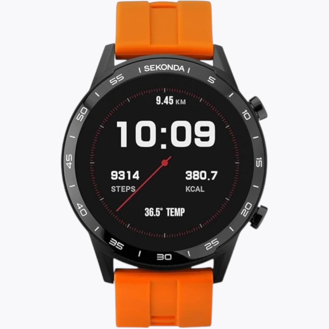 Sekonda Smart Watch 1910: 45mm Health Tracker - Pakistan Import - Orange Strape