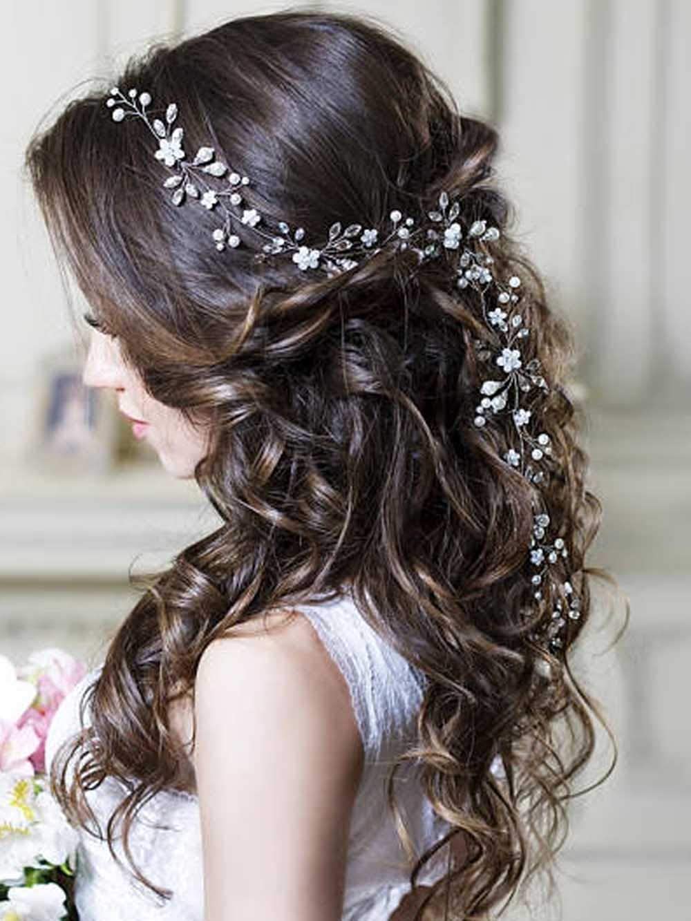 Unicra Silver Wedding Crystal Flower Hair Vine Bridal Headpiece Headbands Wedding Hair Accessories for Brides