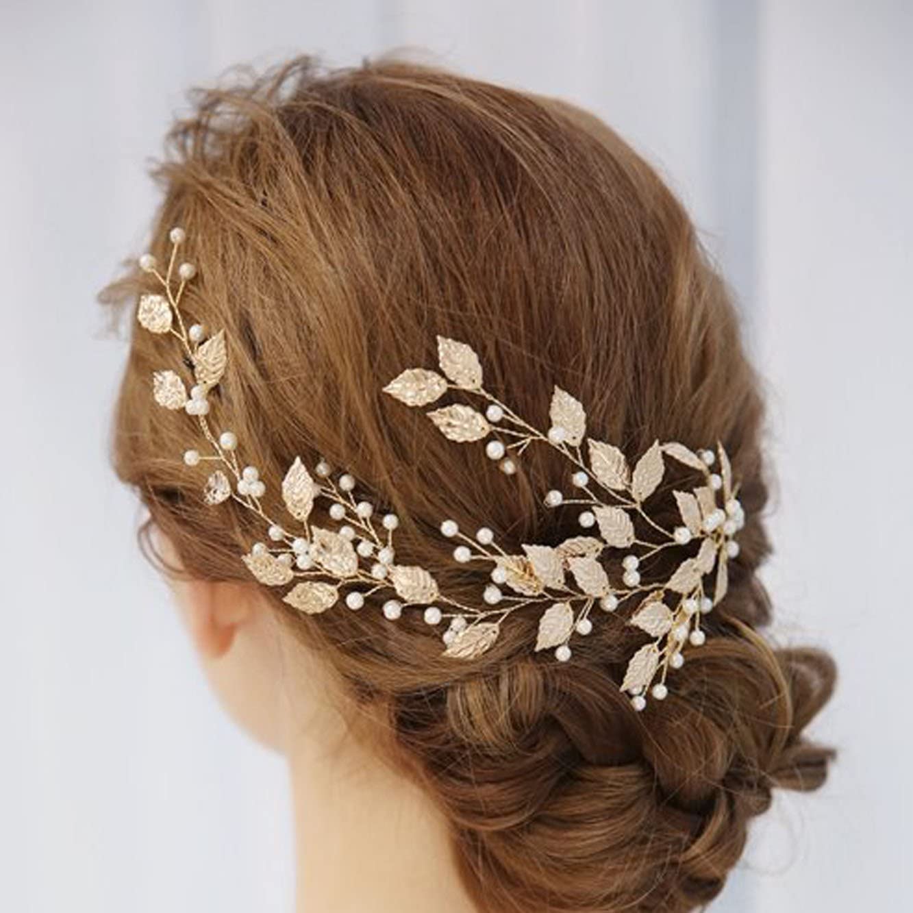 Unicra Bridal Leaf Headpiece with Beads for Wedding Hair Vine Headbands for Brides and Bridesmaids (Rose Gold)