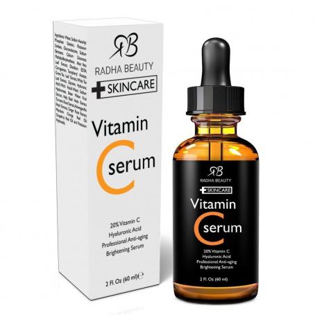 Radha Beauty Vitamin C Serum for Face, 2 fl. oz - 20% Organic Vitamin C + E + Hyaluronic Acid for Anti-Aging, Wrinkles, and Fine Lines