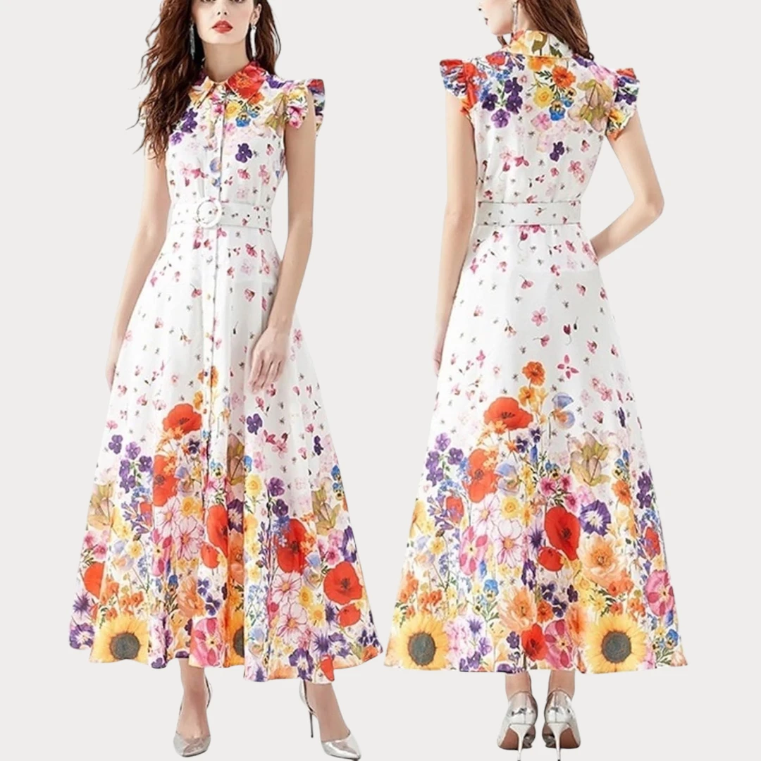 Women's Vintage Floral Embroidered Cocktail Dress - Keyhole Mesh Illusion Party Swing Dress with Tulle for Wedding, Prom & Evening Events
