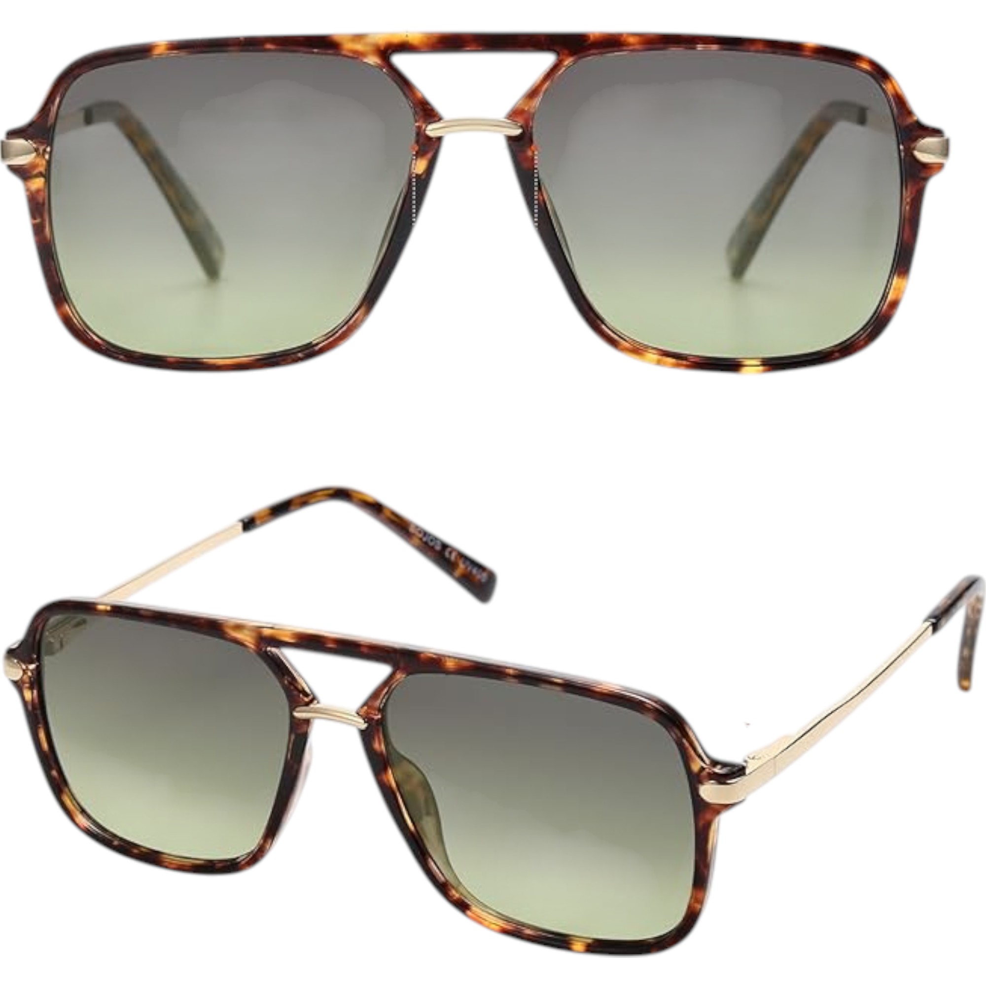 SOJOS Retro Square Aviator Sunglasses – Polarized UV400 Trendy 90s Shades (Yellow Tortoise / Green, Unisex, Imported)