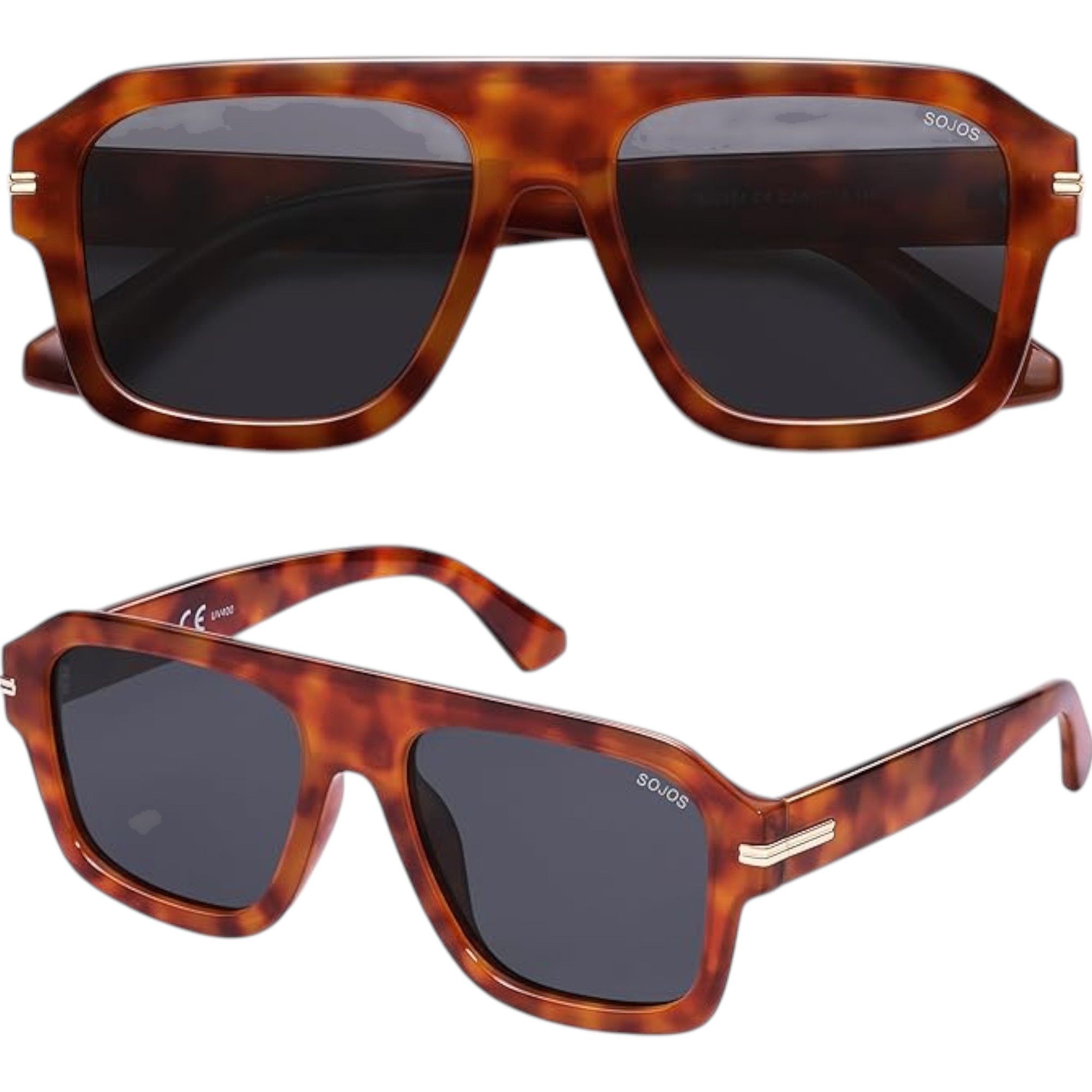 SOJOS Retro Oversized Square Polarized Sunglasses SJ2384 – Vintage Aviator Shades (Caramel Tortoise / Grey, UV400, Imported Unisex)